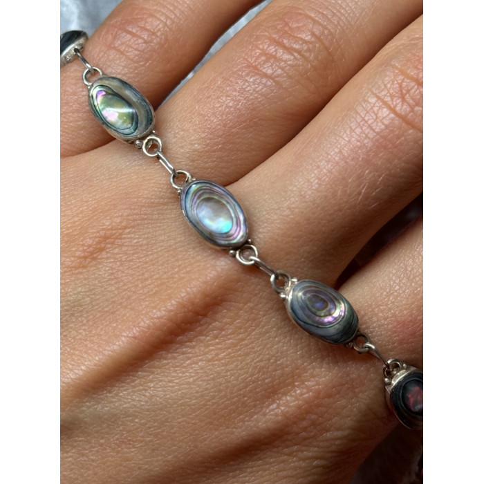 VINTAGE 925 STERLING SILVER ABALONE BRACELET LENGTH 7 Inch