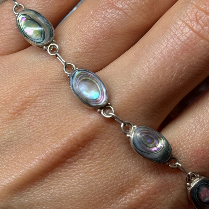 Vintage 925 Sterling Silver Abalone Bracelet Length 7 Inch
