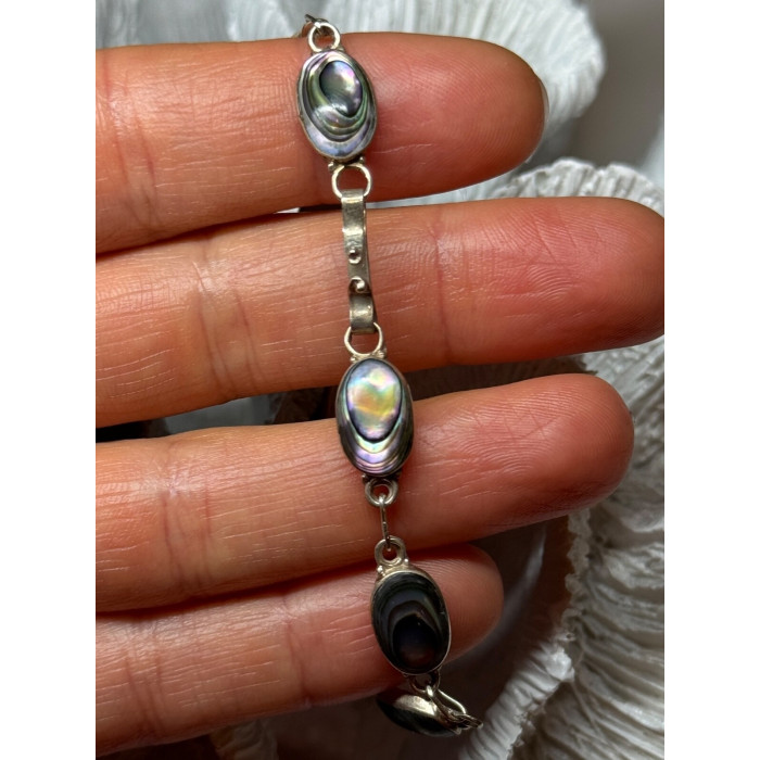 VINTAGE 925 STERLING SILVER ABALONE BRACELET LENGTH 7 Inch
