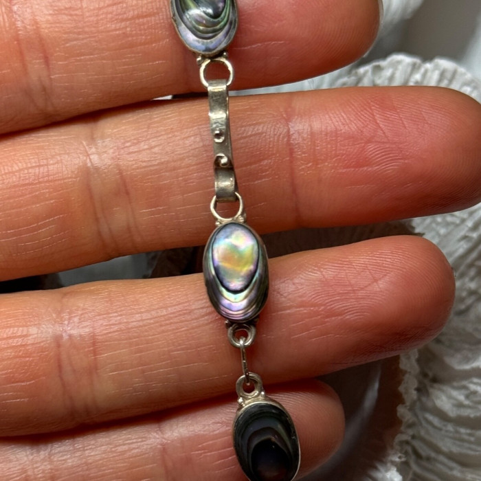 Vintage 925 Sterling Silver Abalone Bracelet Length 7 Inch
