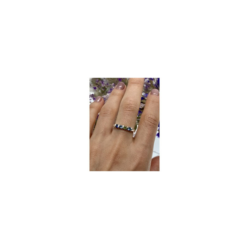 925 Sterling Silver Topaz, Peridot & Spinel Ring Size 9