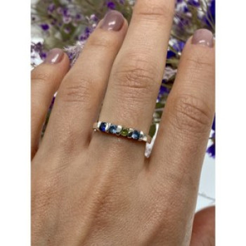 925 Sterling Silver Topaz, Peridot & Spinel Ring Size 9