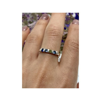 925 Sterling Silver Topaz, Peridot & Spinel Ring Size 9