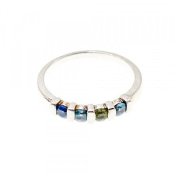 925 Sterling Silver Topaz, Peridot & Spinel Ring Size 9
