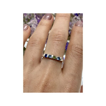 925 Sterling Silver Topaz, Peridot & Spinel Ring Size 9