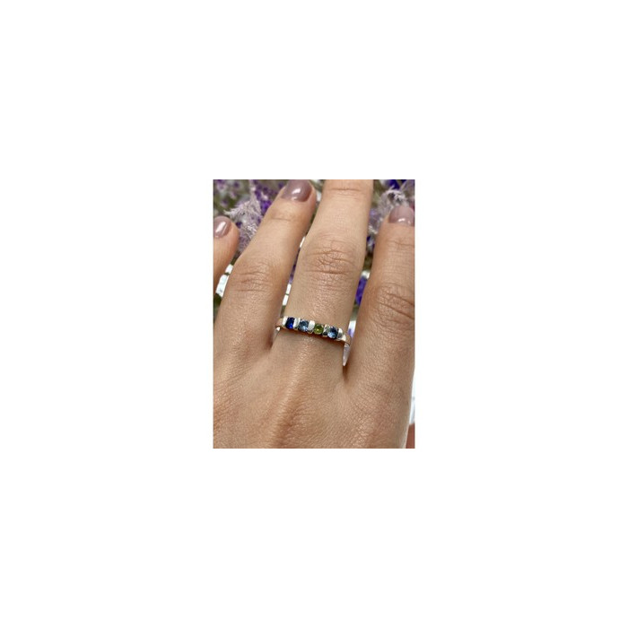 925 Sterling Silver Topaz, Peridot & Spinel Ring Size 9