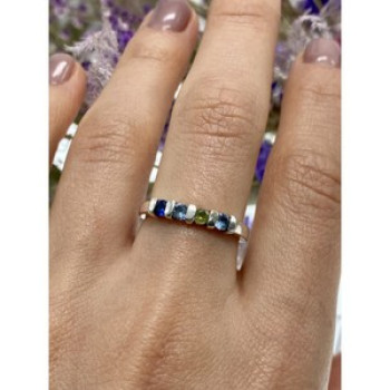925 Sterling Silver Topaz, Peridot & Spinel Ring Size 9