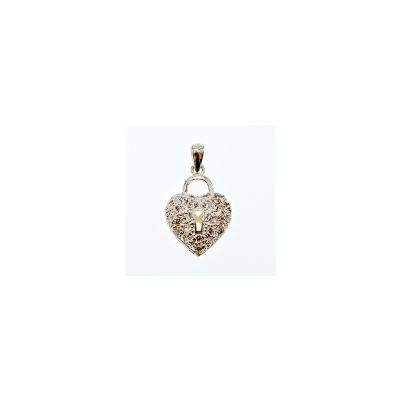 925 Sterling Silver CZ Heart Lock Pendant