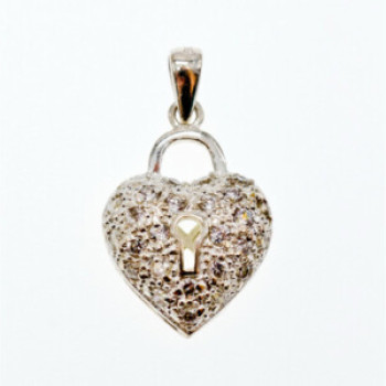 925 Sterling Silver CZ Heart Lock Pendant
