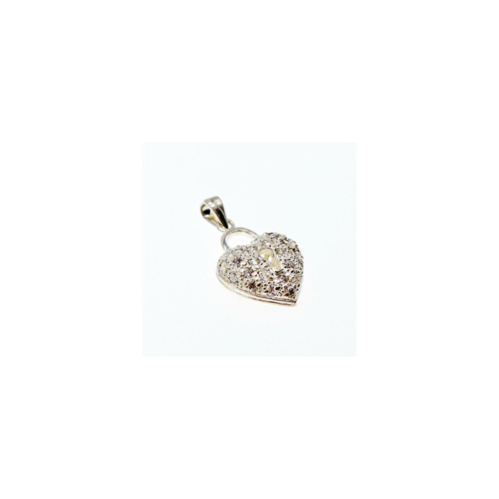 925 Sterling Silver CZ Heart Lock Pendant