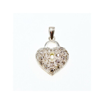 925 Sterling Silver CZ Heart Lock Pendant