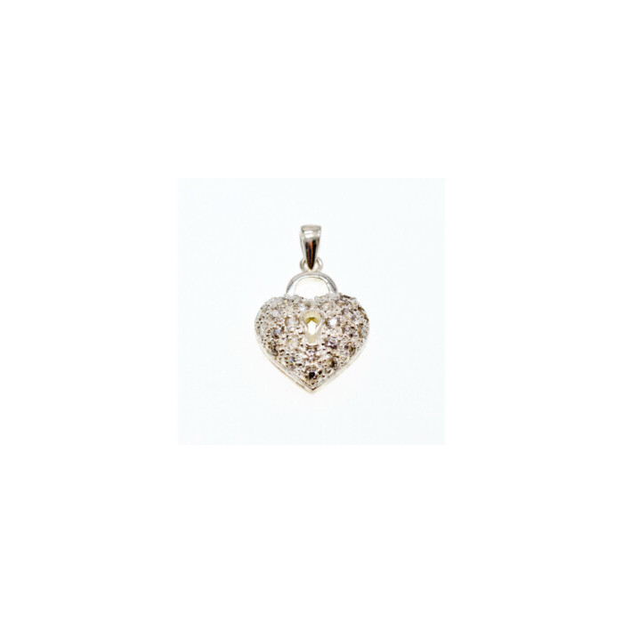 925 Sterling Silver CZ Heart Lock Pendant