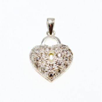 925 Sterling Silver CZ Heart Lock Pendant