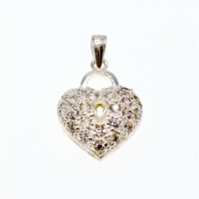 925 Sterling Silver CZ Heart Lock Pendant