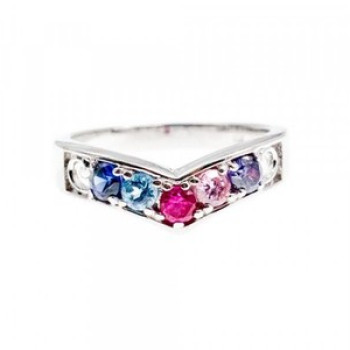 925 Sterling Silver Multicolored CZ Ring Size 6.5