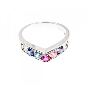 925 Sterling Silver Multicolored CZ Ring Size 6.5