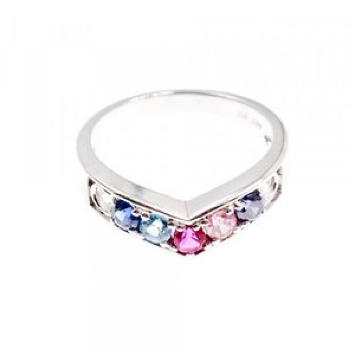 925 Sterling Silver Multicolored CZ Ring Size 6.5