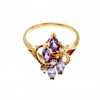925 Sterling Silver Gold Plated Tourmaline & Beryl Ring Size 9
