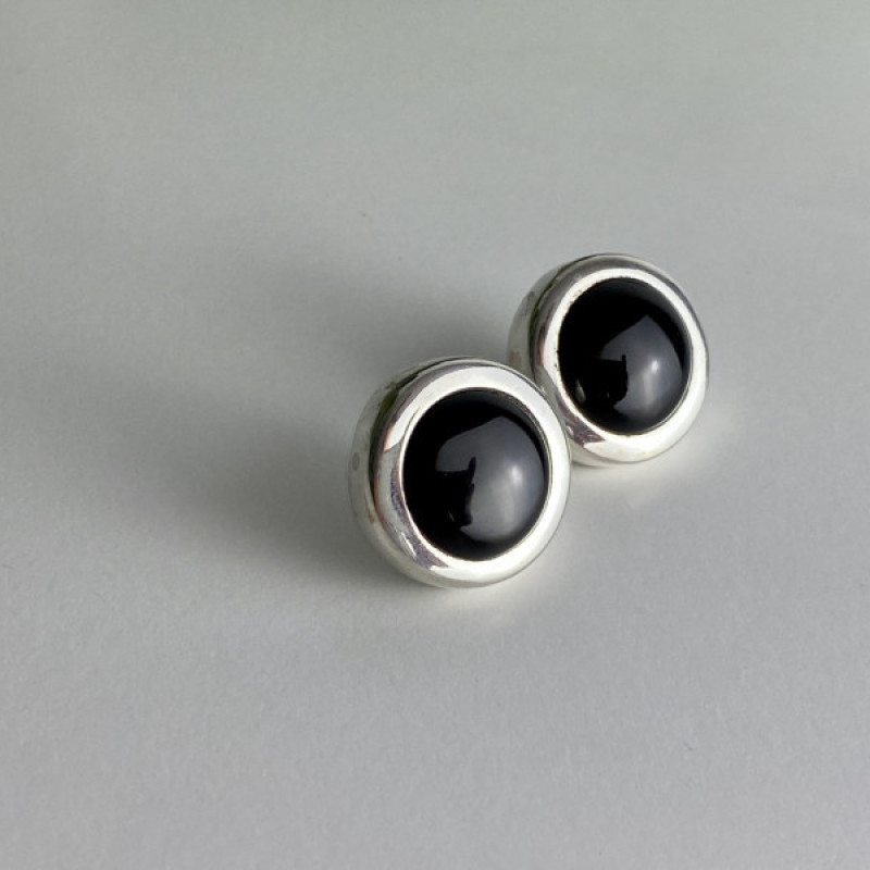 925 Sterling Silver Black Onyx Classic Stud Earrings