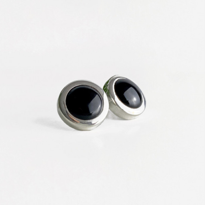 925 Sterling Silver Black Onyx Classic Stud Earrings