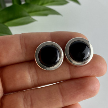 925 Sterling Silver Black Onyx Classic Stud Earrings
