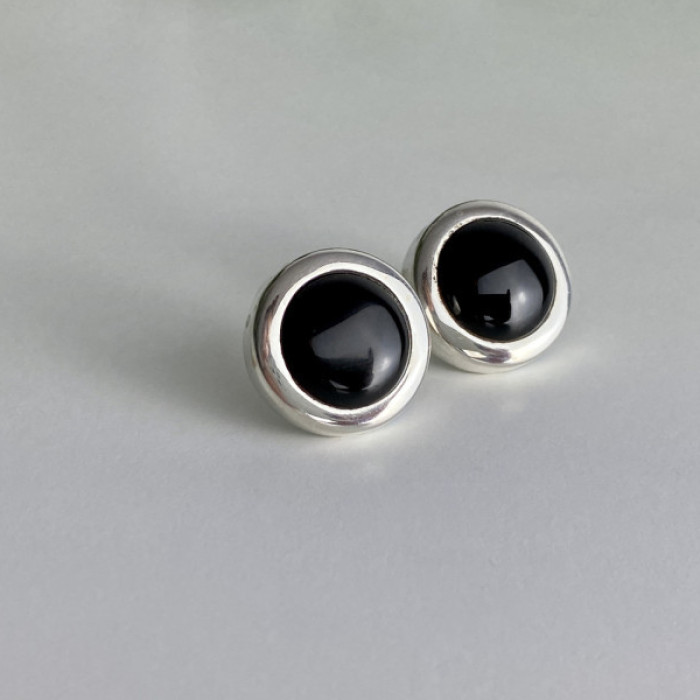 925 Sterling Silver Black Onyx Classic Stud Earrings