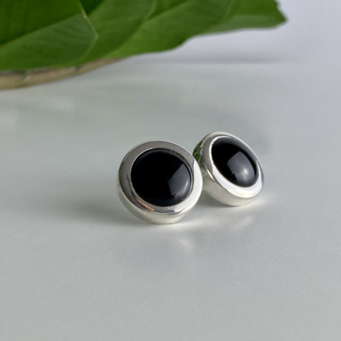 925 Sterling Silver Black Onyx Classic Stud Earrings