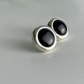 925 Sterling Silver Black Onyx Classic Stud Earrings