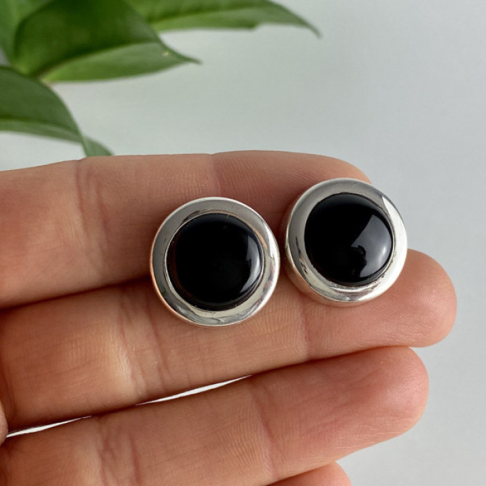 925 Sterling Silver Black Onyx Classic Stud Earrings