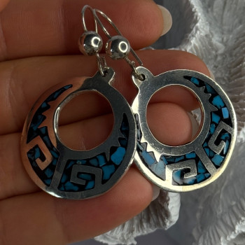 Vintage Mexico 925 Sterling Silver Turquoise Earrings Length 2 Inch