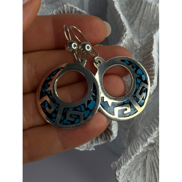 Vintage Mexico 925 Sterling Silver Turquoise Earrings Length 2 inch