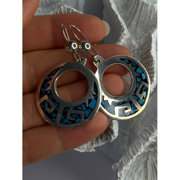 Vintage Mexico 925 Sterling Silver Turquoise Earrings Length 2 inch