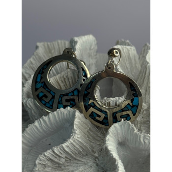 Vintage Mexico 925 Sterling Silver Turquoise Earrings Length 2 inch