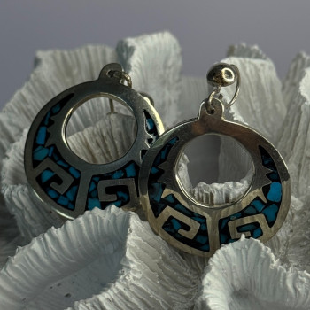 Vintage Mexico 925 Sterling Silver Turquoise Earrings Length 2 Inch
