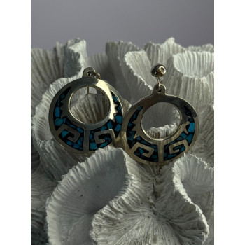 Vintage Mexico 925 Sterling Silver Turquoise Earrings Length 2 inch