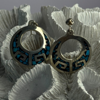 Vintage Mexico 925 Sterling Silver Turquoise Earrings Length 2 Inch