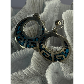 Vintage Mexico 925 Sterling Silver Turquoise Earrings Length 2 inch