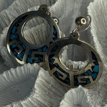 Vintage Mexico 925 Sterling Silver Turquoise Earrings Length 2 Inch