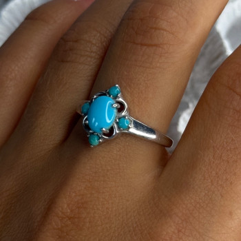Bbj 925 Sterling Silver Turquoise Ring Size 9.5