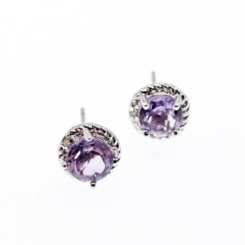 925 Sterling Silver Amethyst Stud Earrings