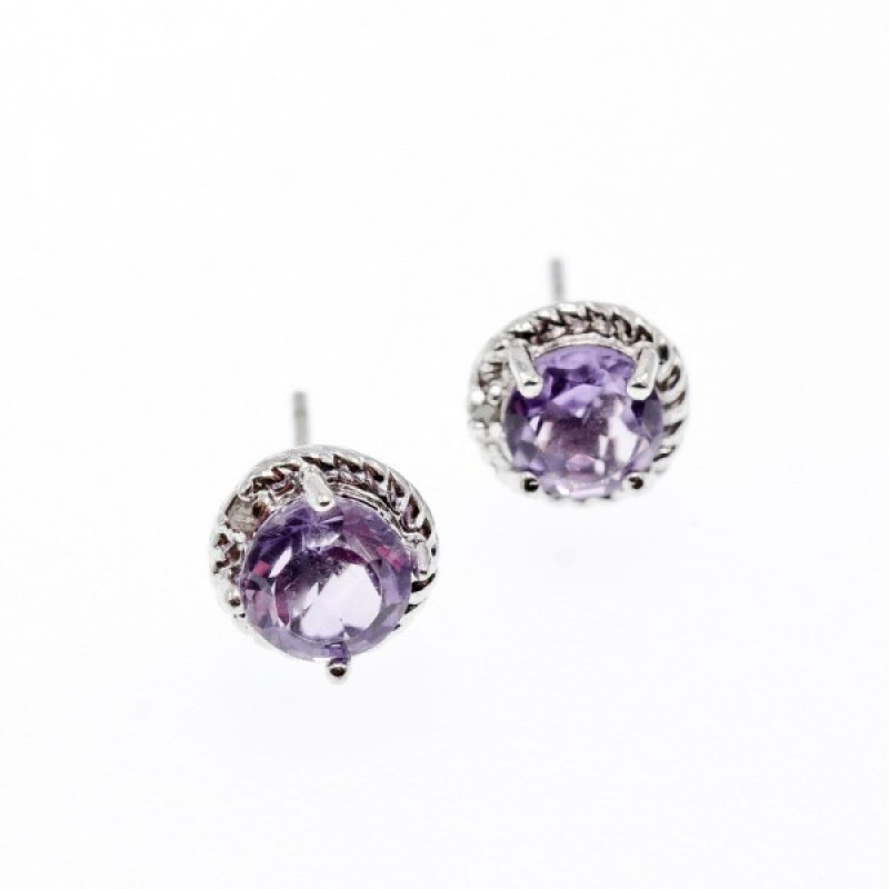 925 Sterling Silver Amethyst Stud Earrings