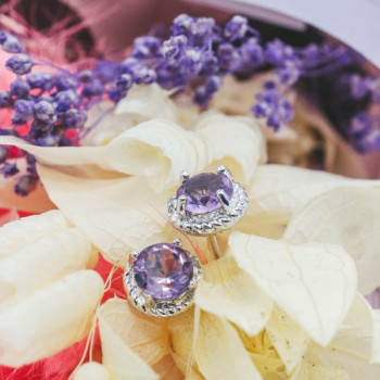 925 Sterling Silver Amethyst Stud Earrings