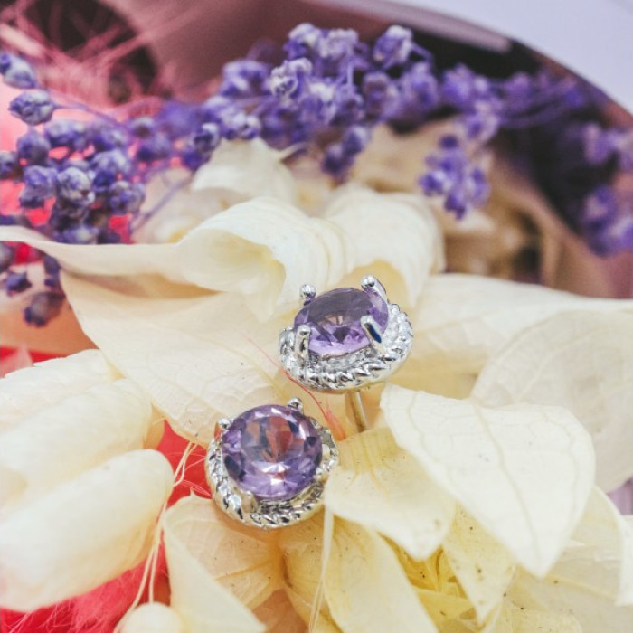 925 Sterling Silver Amethyst Stud Earrings