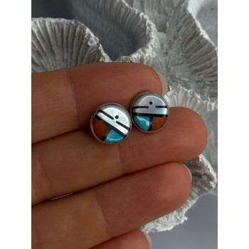 Vintage Native American 925 Sterling Silver Zuni Multi Gemstone Earrings