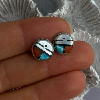 Vintage Native American 925 Sterling Silver Zuni Multi Gemstone Earrings