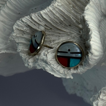 Vintage Native American 925 Sterling Silver Zuni Multi Gemstone Earrings