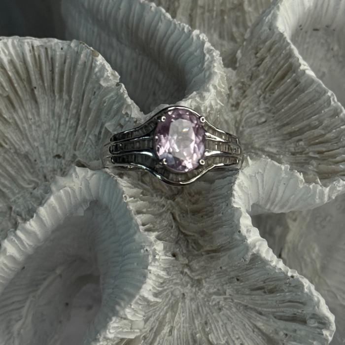 925 Sterling Silver Morganite & Beryl Ring Size 8