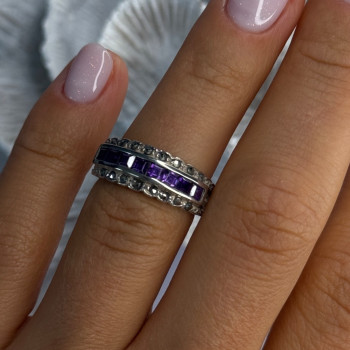 925 Sterling Silver Amethyst & Marcasite Ring Size 6