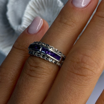 925 Sterling Silver Amethyst & Marcasite Ring Size 6
