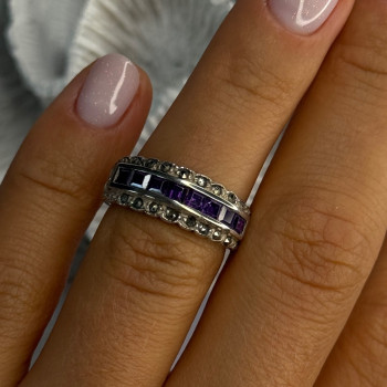 925 Sterling Silver Amethyst & Marcasite Ring Size 6